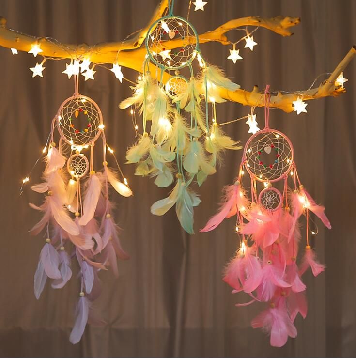 popular handmade indian dream catcher feather with led light home dÃ©cor