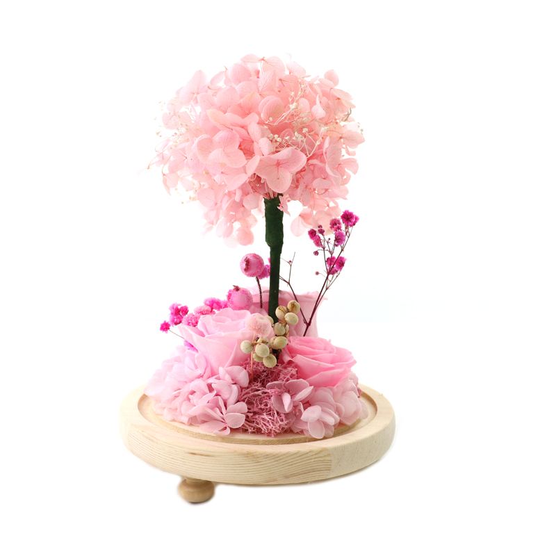 Hydrangea tree in glass dome preserved flower island miniature landscape