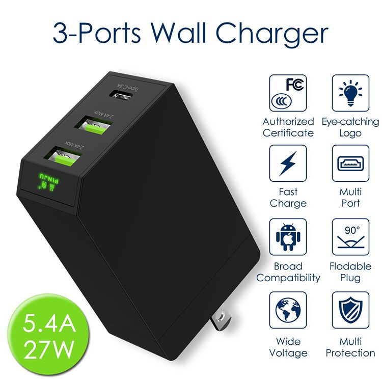 Multi-port USB Phone Charger 5.4A Adapter Mobile Phone Wall Charger Foldable Travel Charger