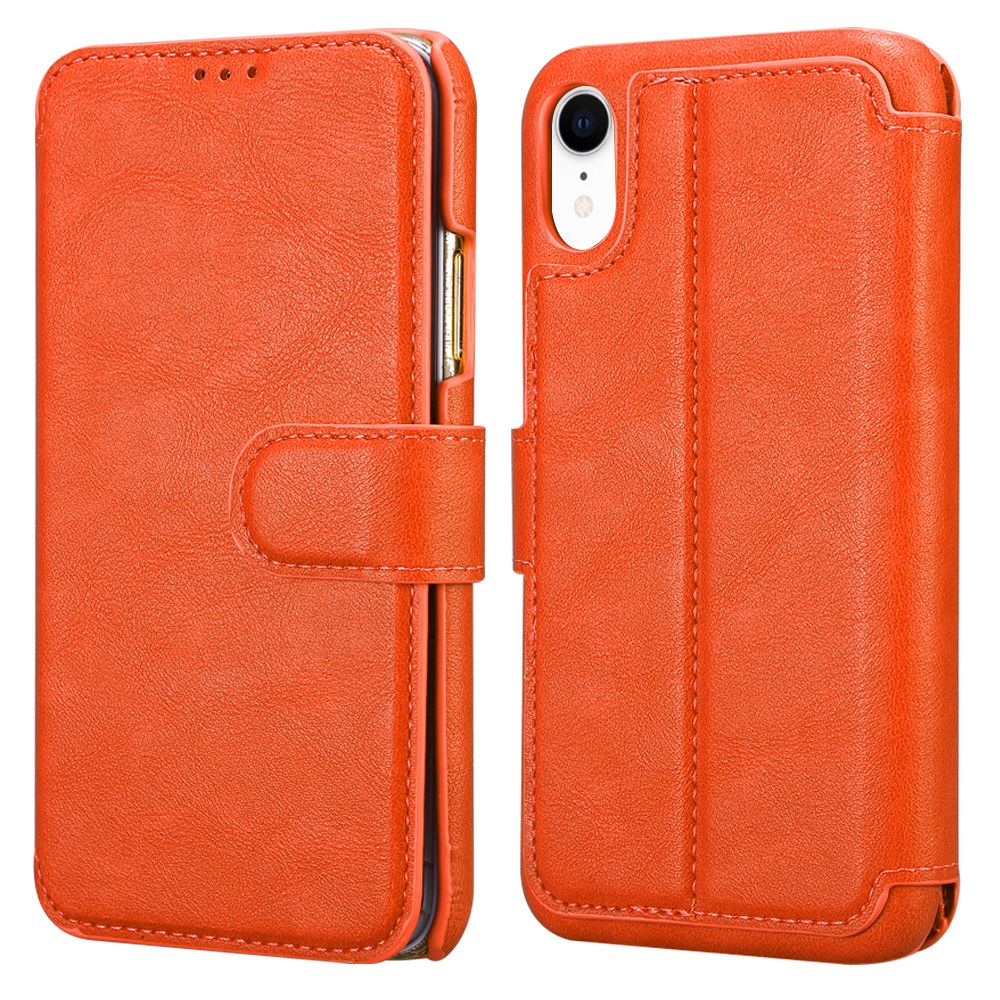 iPhone XR Leather  Wallet Case with Viewing Stand and Card Slots(Black Blue Orange Pink)