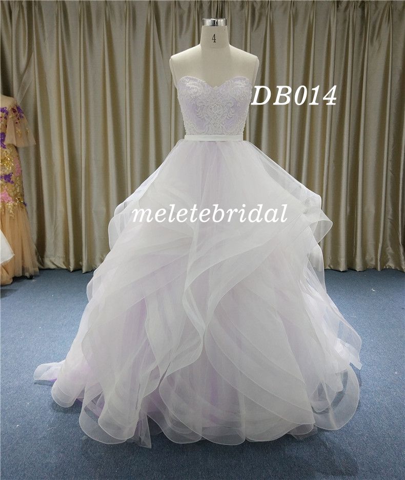 Lace Applique Bodice Sweetheart Neckline Ruffle Skirt Wedding Dress