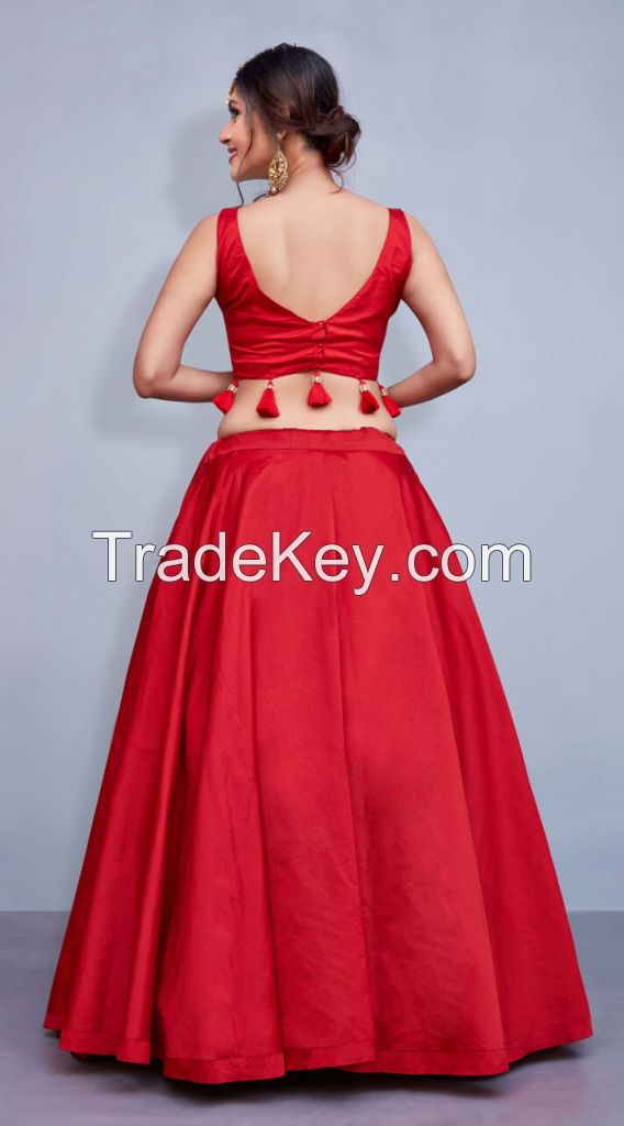 Admired Red Silk Crop Top Lehenga