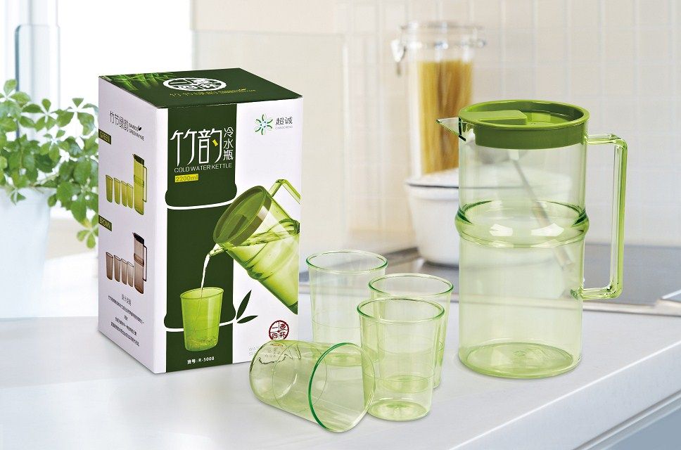 food safe PS plastic water jug set with 4 cups suitable for water, juice and milk