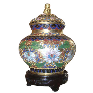 9" Cloisonne Floral Urn - Shiding