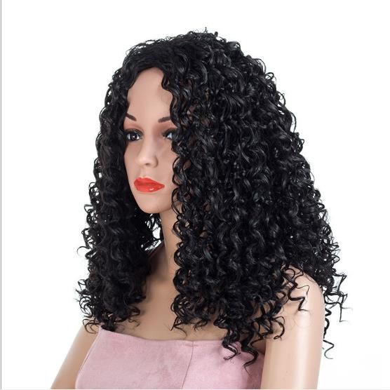 factory Customized African 23 inch brown black color long fluffy curly synthetic wigs 