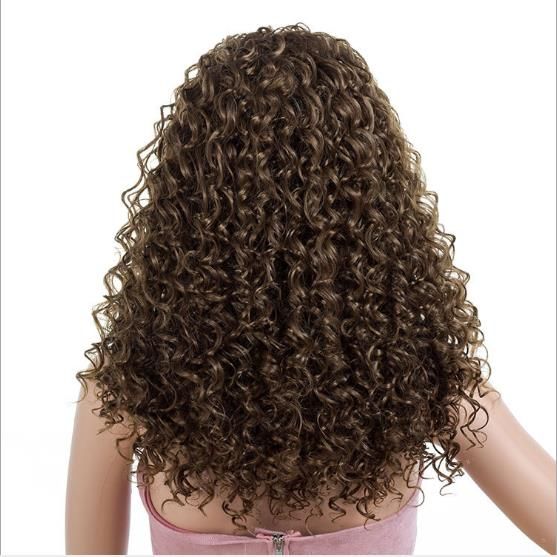 factory Customized African 23 inch brown black color long fluffy curly synthetic wigs