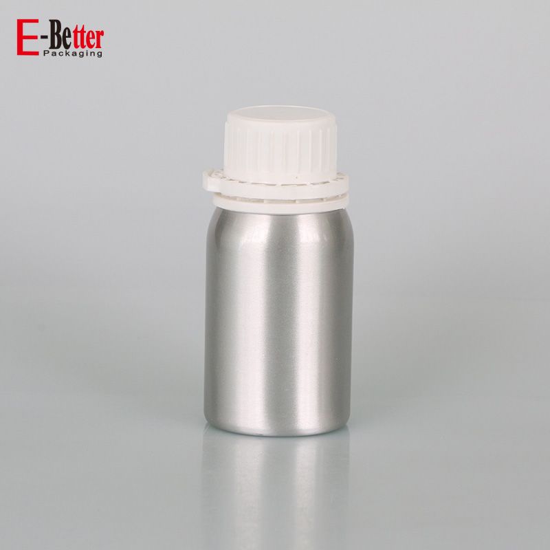 empty silver aluminum gasoline fuel additive bottle