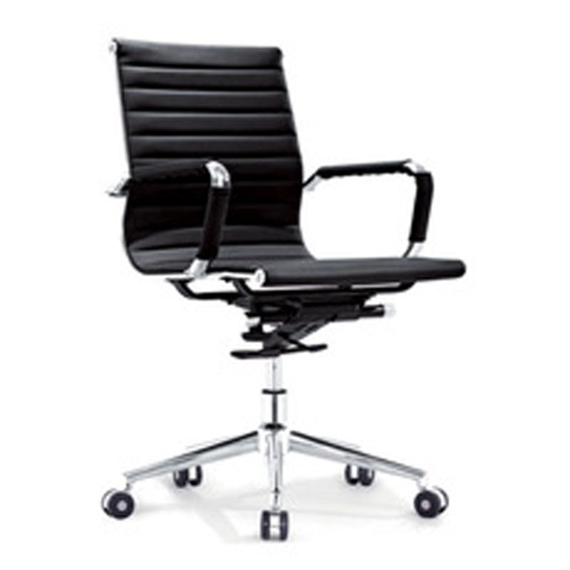black vinyl PU leather Ribbed mid back swivel office ChairErgonomic chair