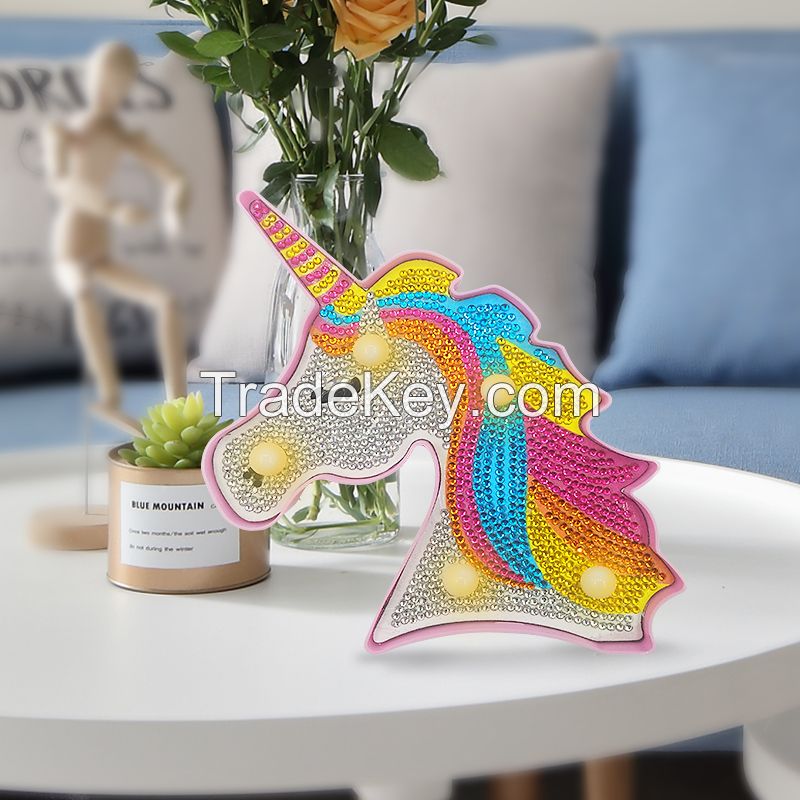 led unicorn diamond painting night lamp