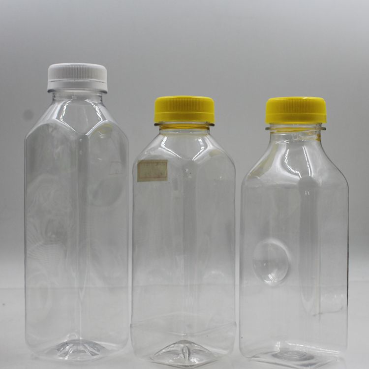wholesale custom PET clear beverage use square plastic juice bottle with different size