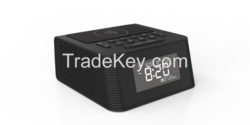 Bluetooth speaker with digital alarm clock ,wireless charger and radio