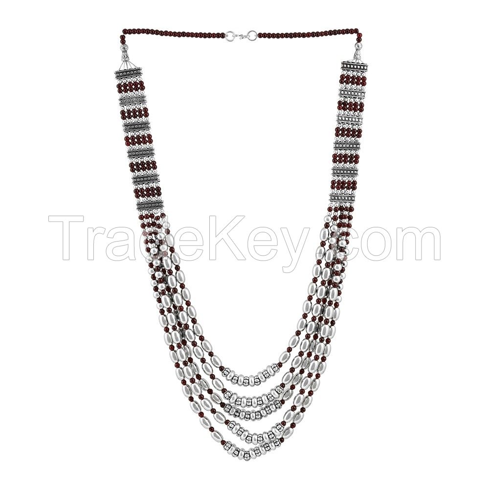 Vintage Oxidized Multi-Chain Beads Necklace