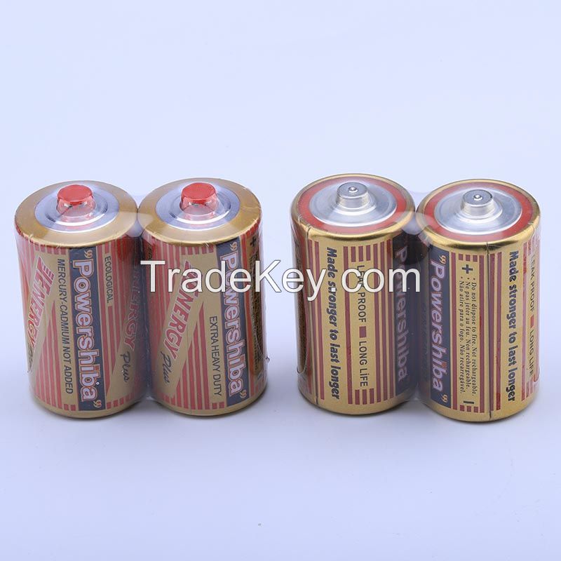 Powerful R20 metal jacket size D heavy duty dry battery