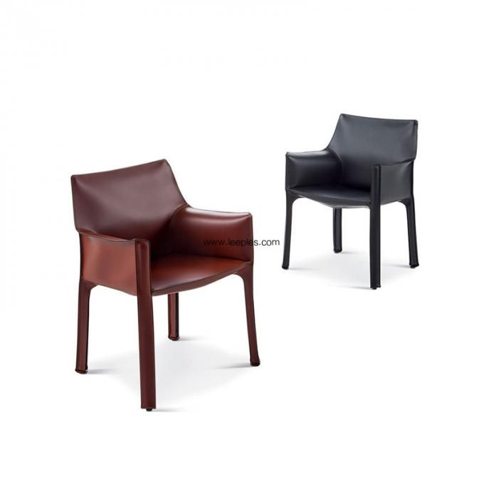 Hot Sale Metal Leg Design Modern Armrest Hotel Leather Upholstered Dining Room chair.