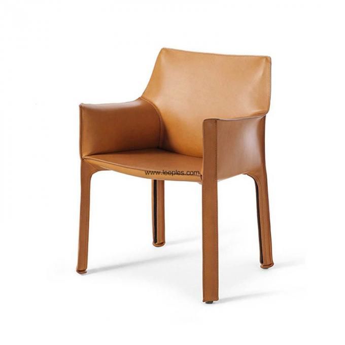 Hot Sale Metal Leg Design Modern Armrest Hotel Leather Upholstered Dining Room chair.