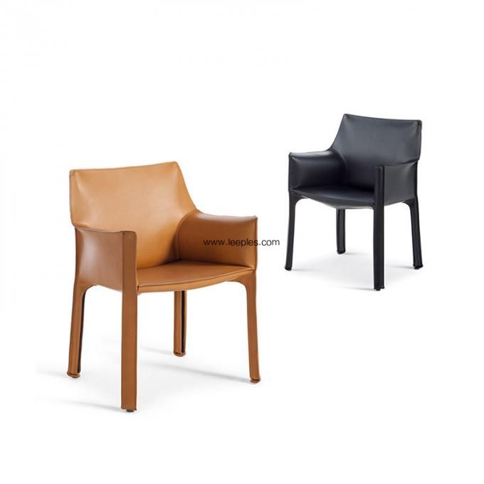Hot Sale Metal Leg Design Modern Armrest Hotel Leather Upholstered Dining Room chair.