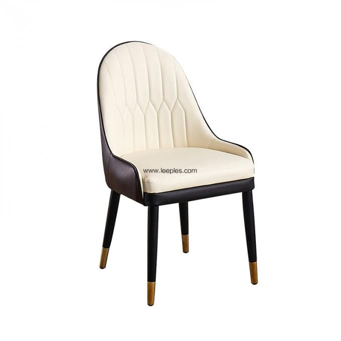 New design luxury dining chair with metal legs, synthetic leather top grain wood chairs