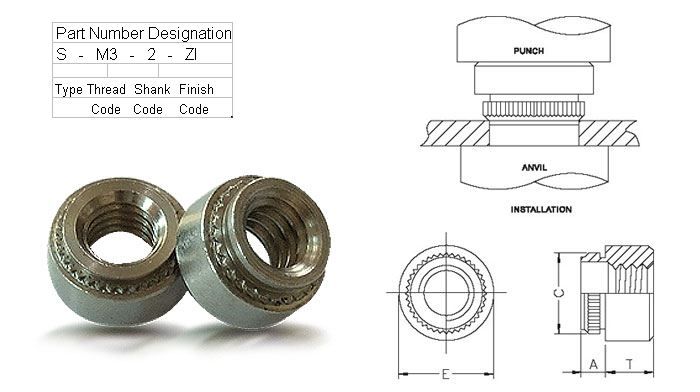 200pcs S-M2-0/S-M2-1/S-M2-2 Self-clinching Nuts Zinc Plated Carbon Steel Press In Nuts PEM Standard Factory Wholesales