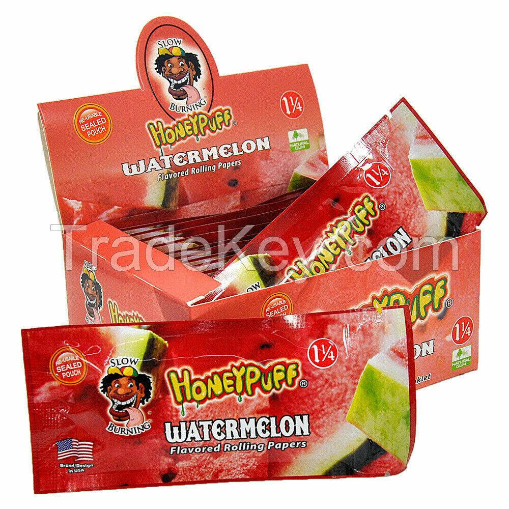 HONEYPUFF Watermelon Flavor Cigar Rolling Papers 1 1/4 Full Box With Flavor Card