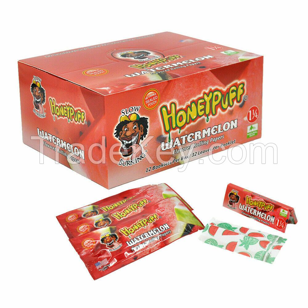 HONEYPUFF Watermelon Flavor Cigar Rolling Papers 1 1/4 Full Box With Flavor Card