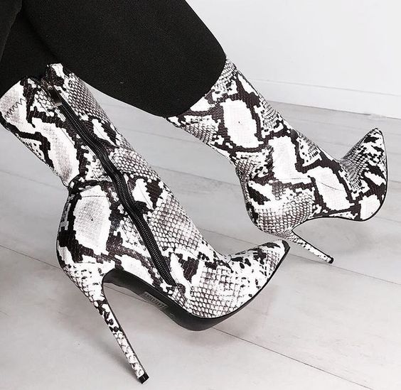 WETKISS Mature Sexy Snakeskin Boots Women Zip Rubber High Stiletto Heels Boots Women Booties Fashion snakeskin booties