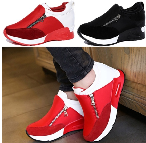 Fashion Women Zip Wedge Hidden Heel Artificial Suede Sport Shoes Boot Round Toe Sneakers Plus Size