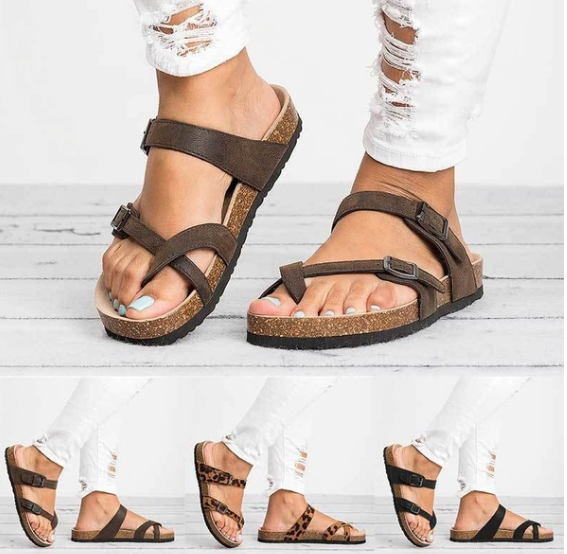 Women Summer Casual Gladiator Leather Flat with Buckle Flip Flops Sandals Beach Slippers
