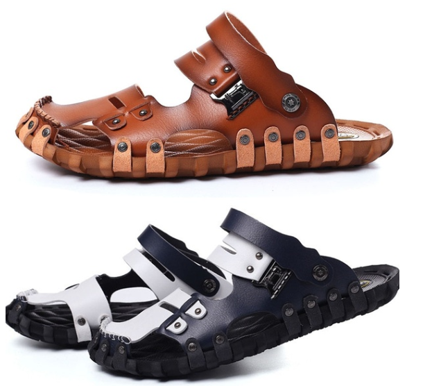 Men Sandals Breathable Casual Slippers Plus Size Pu Leather Men's Beach Shoes