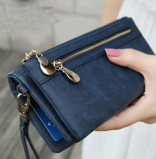 Women Fashion Women Wallets Dull Polish Leather Wallet Double Zipper Day Clutch Purse Wristlet Handbags