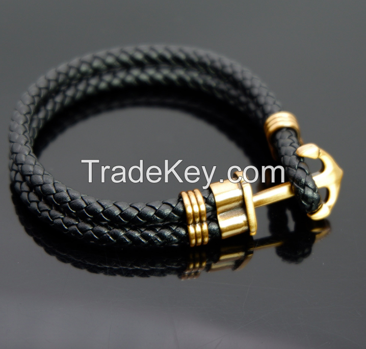 Anchor Leather Bracelet