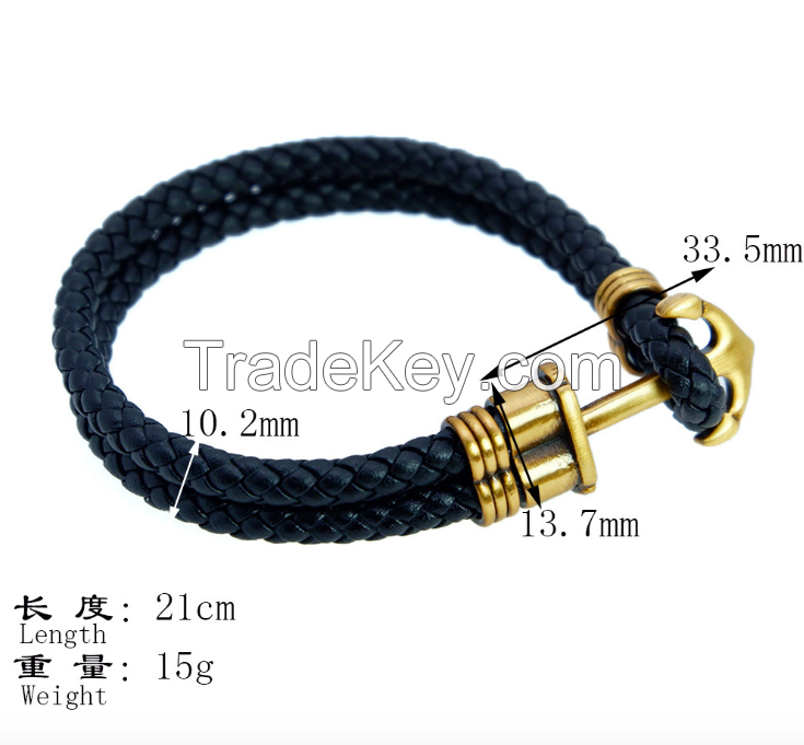 Anchor Leather Bracelet