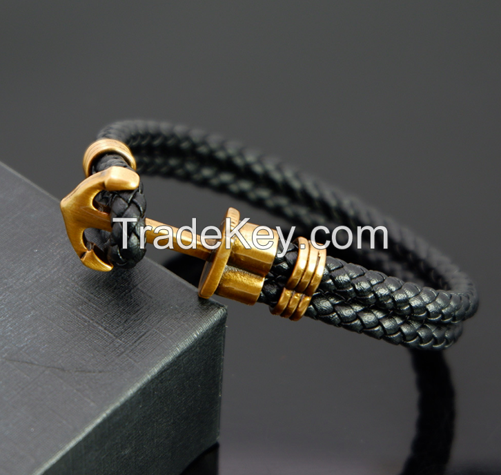 Anchor Leather Bracelet