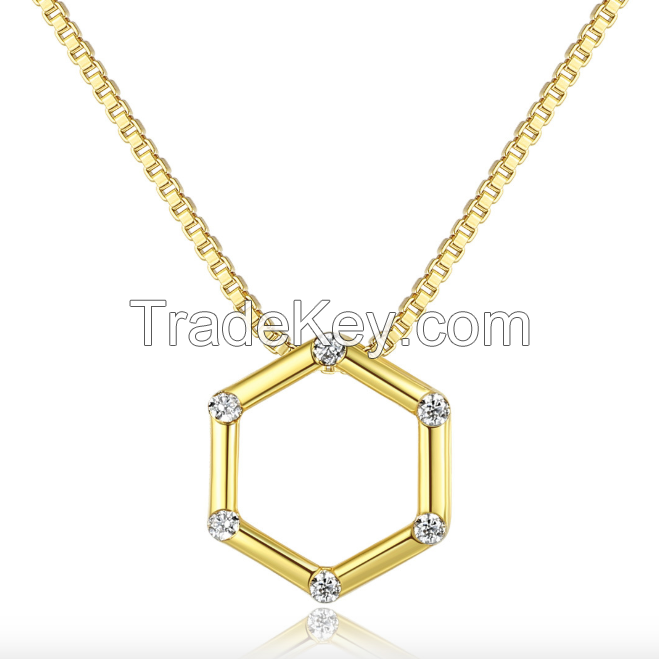 Silver Hexagon Necklace-SN5