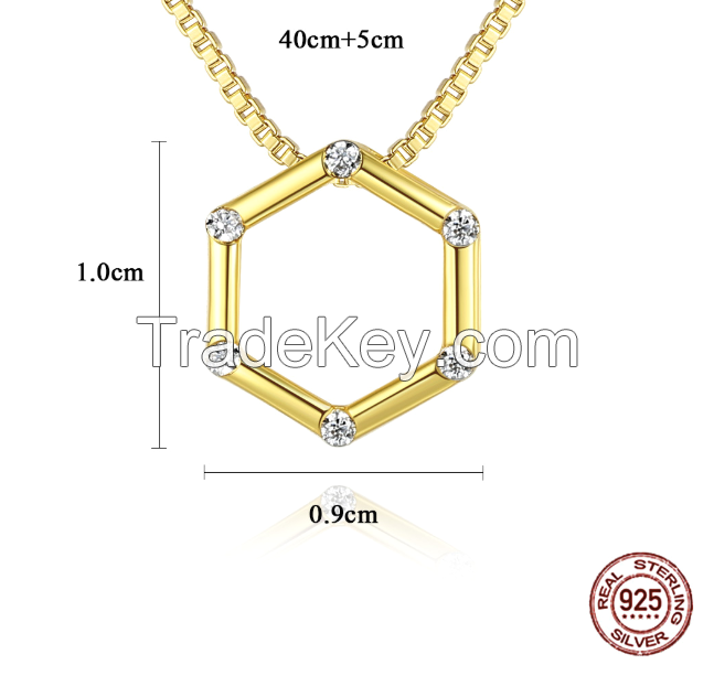 Silver Hexagon Necklace-SN5