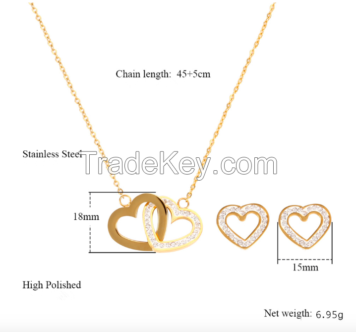 Jewelry Set Heart Necklace Earrings-01