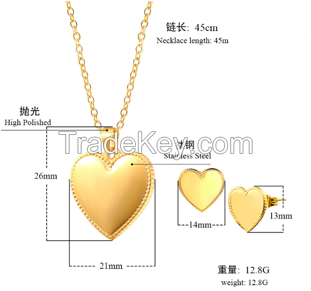 Jewelry Set Heart Necklace Earrings-10