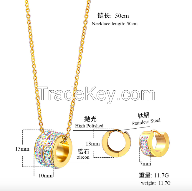 Jewelry Set Gemstone Necklace Earrings-12
