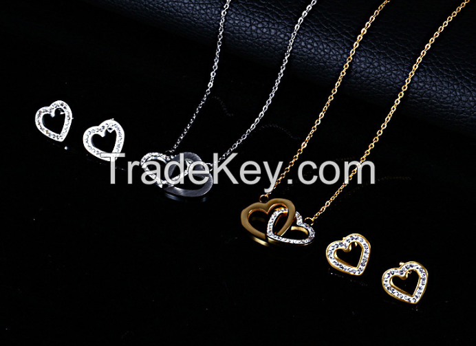 Jewelry Set Heart Necklace Earrings-01