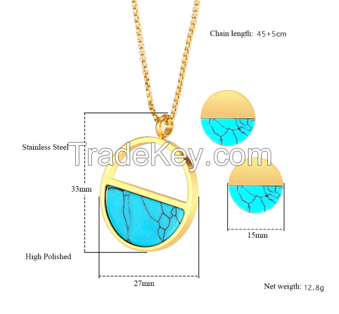 Jewelry Set TurquoiseNecklace Earrings-18