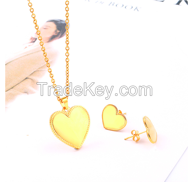 Jewelry Set Heart Necklace Earrings-10