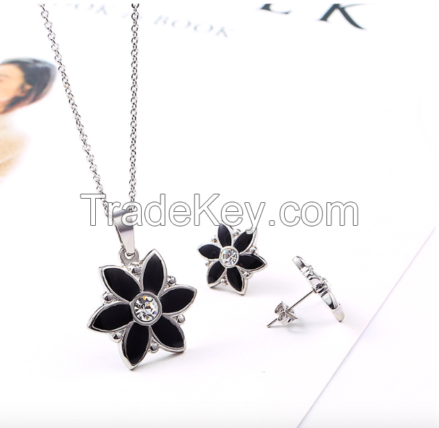 Jewelry Set Flower Necklace Earrings-17