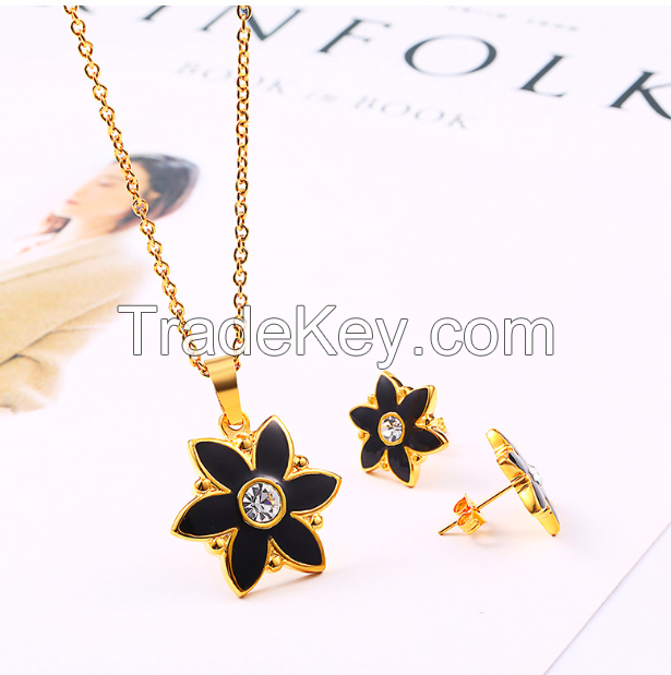 Jewelry Set Flower Necklace Earrings-17