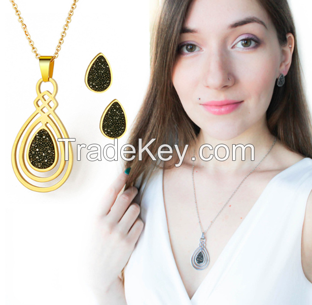 Jewelry Set Gemstone Necklace Earrings-04