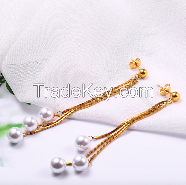 Stainless Steel Pearl Chandelier Earring