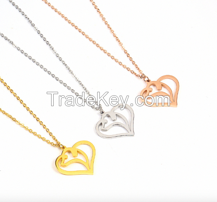 Stainless Steel Hollow Heart Necklace 