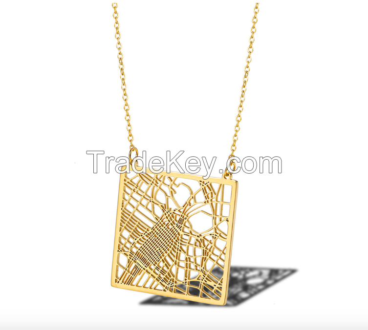 Stainless Steel Hollow LA Map Necklace