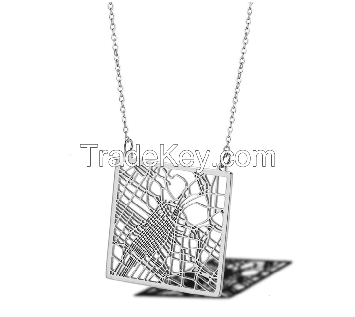 Stainless Steel Hollow LA Map Necklace