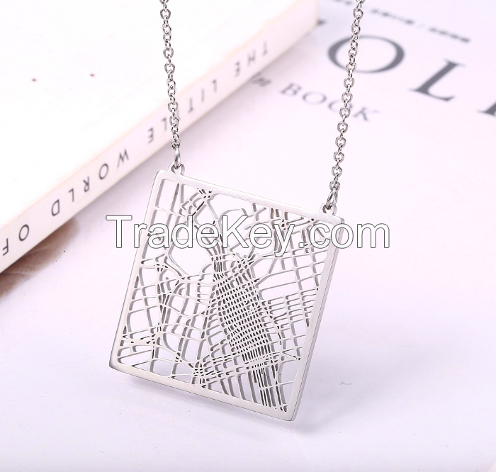 Stainless Steel Hollow LA Map Necklace 