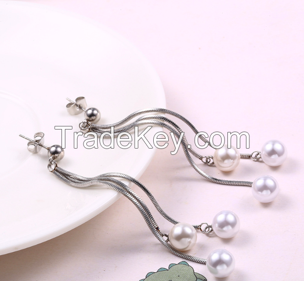 Stainless Steel Pearl Chandelier Earring