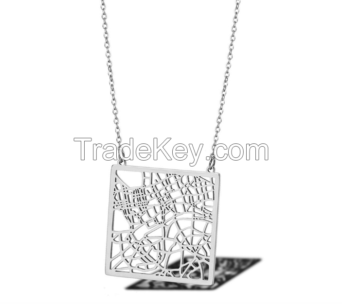 Stainless Steel Hollow London Map Necklace